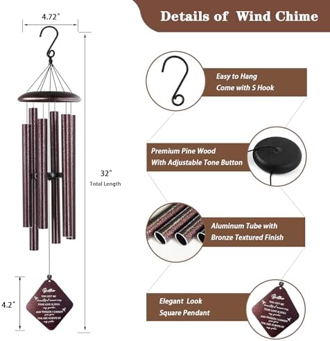 Memorial Gifts for Loss of Brother, 32" Sympathy Wind Chimes for Loss of Brother, Bereavement Gifts Loss of Brother, Loss of Brother Sympathy Gifts, Windchimes in Memory of Brother (Bronze) - Image 6