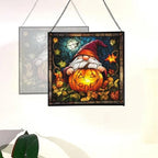 Gnome Pumpkin Lantern Stained Glass Suncatcher – Square Hanging Window Panel for Home or Greenhouse – Whimsical Glass Art Gift for Garden Lovers, Christmas, Halloween, Father Days YYOCot - Image 4