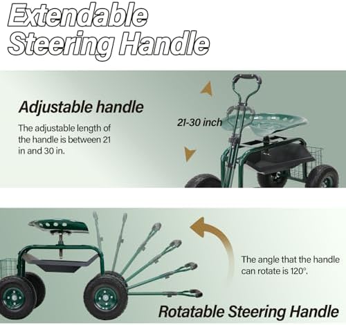 BESTHLS Rolling Garden Cart with Seat on Wheels Heavy Duty Support 500lb - Image 4