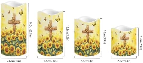 LED Flameless Candles with Remote Set of 4 Sunflower Cross Battery Operated Pillar Candles with Timer Color Changing Electric Candles for Wedding Table Festival Decorations - Image 2
