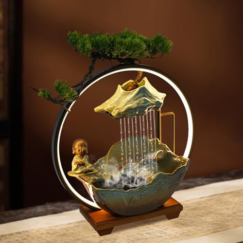 Buddha Water Fountain Indoor, Zen Monk Tabletop Water Fountain with Mist, LED Light and Backflow Incense Holder, for Home Decor, Office Decor, Yoga Meditation - Image 7