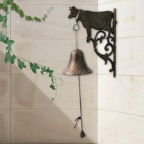BestgiftEver Rustic Cast Iron Wall Bell, Embossed Cow Accent - Image 4