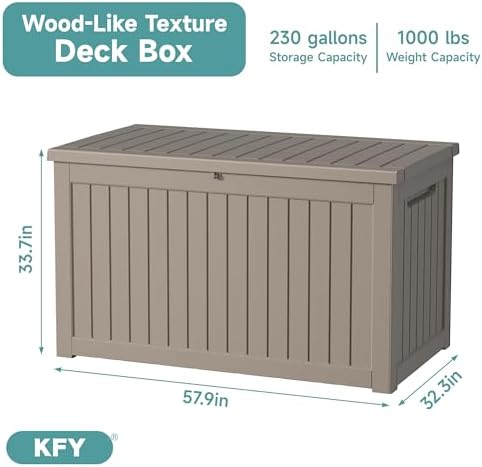 230 Gallon Waterproof Outdoor Storage Box, UV Resistant Resin Deck Box with Hydraulic Rod for Reinforced Stability, Perfect for Patio, Garden, and Pool, Grey - Image 2