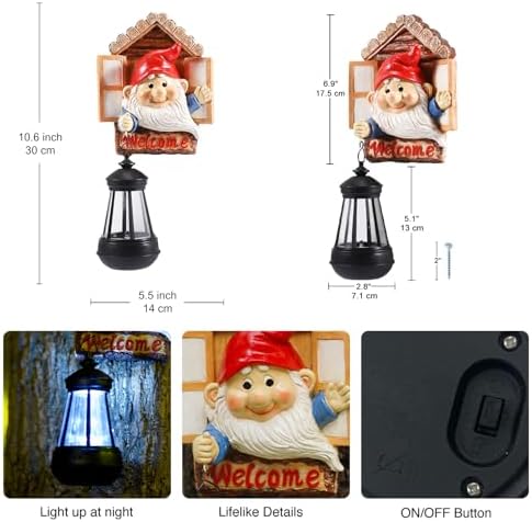 Goodeco Gnome Tree Hugger with Solar Lantern - 10.6" Tree Face Garden Decor - Image 4