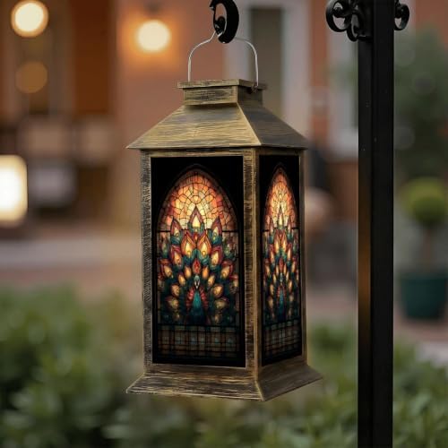Solar Lantern Atomic Starburst Peacock Outdoor Waterproof Garden Hanging Lantern Solar Powered Lighting Outside Solar Light for Patio Yard Camping, Gifts for Women Mom - Image 6