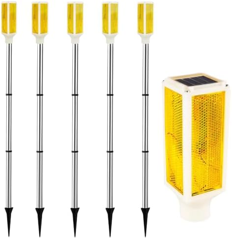 Joyibay 5-Pack Solar Powered Driveway Markers, Solar Warning Lights, Solar Outdoor Driveway Lights, Driveway Reflectors on Poles for Snow Road Yard(Yellow) by Joyibay