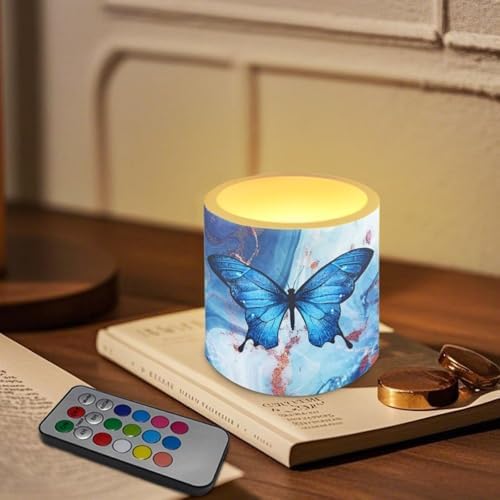 4 Pcs Flameless Votive Candles Battery Operated LED Pillar Candle Tealights Long Lasting with Remote Timer for Indoor Outdoor Coastal Home Decor Butterfly Marble Texture Blue - Image 3