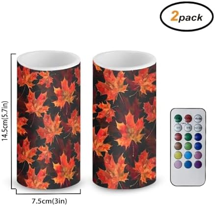 Red Fall Maple Leaves Set of 2 Flameless Candles Bulk Battery Operated Candles with Color Changing Timer Remote Control LED Pillar Lights for Patio Porch Lanterns Home Decorations - Image 2