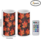 Red Fall Maple Leaves Set of 2 Flameless Candles Bulk Battery Operated Candles with Color Changing Timer Remote Control LED Pillar Lights for Patio Porch Lanterns Home Decorations - Image 2