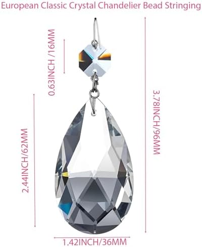 12pcs 63mm Clear Teardrop Crystal Chandelier Prisms Replacement Parts, Hanging Glass Beads for Chandelier Decoration,Suncatcher Fengshui Decoration (Clear Beads with Silver Plated Pin, 63mm(2.5")) - Image 2