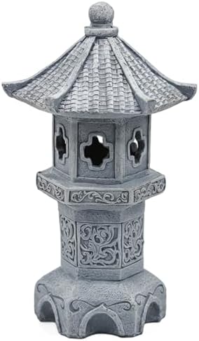 Pagoda Lantern Pagoda Garden Statue, Resin Solar Japanese Lantern, Decorative Zen Garden Landscape for Yard Patio Lawn, Style4 - Image 2