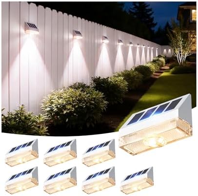 VOLISUN Vinyl Fence Lights 8 Pack, Dusk to Dawn White Solar Lights Outdoor Waterproof with Warm White LED Spot Lens, Solar Light for Fence, Yard, Wall, Backyard, Railing, Deck, and Patio by VOLISUN