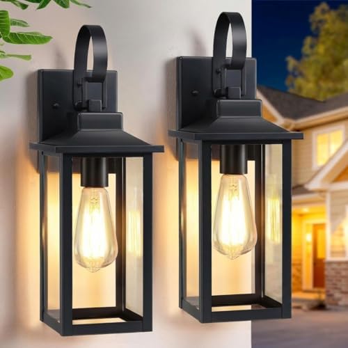 17" Large Outdoor Wall Lights for House 2-Pack, Matte Black by SRNU