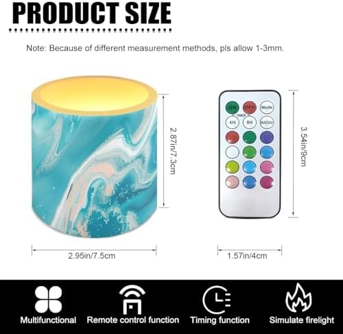 Blue Marble Flickering Flameless Candles with Remote Battery Operated Candles with Color Changing Timer Control 4Pcs LED Pillar Tea Lights for Wedding Banquet Home Decorations - Image 4