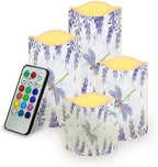 Purple Dragonfly Floral Flickering Flameless Candles Pillar LED Candles with Remote and Timer Set of 4 Color Changing Battery Operated Candles for Home Decoration by Uorisanigo