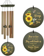 Personalized Memorial 30/36 inch Wind Chimes with Sunflower Hummingbird by Astarin
