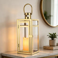 TRIROCKS Stainless Steel Decorative Lantern 12'' High Metal Candle Holder Outdoor Candle Lantern with Tempered Glass for Home Decor Living Room Parties Events Tabletop Wedding Indoor Outdoor (Gold) by TRIROCKS