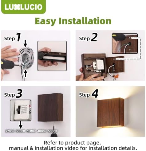 Walnut Wood Grain Indoor Outdoor Up and Down Wall Sconce, 5%-100% Dimmable 18W, 5CCT (2700K-5000K), Modern Lighting for Living Room/Porch, CRI90+, 120V-277V, ETL FCC Certified - Image 6
