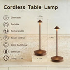 EJQ 2 Pack LED Cordless Table Lamp, Portable 6000mAh Rechargeable Aluminum, Touch Control Outdoor Table Lamp, 3 Color Dimmable Cordless Table Lamps for Restaurant, Patio, Bedroom, Outdoor - Brown - Image 2