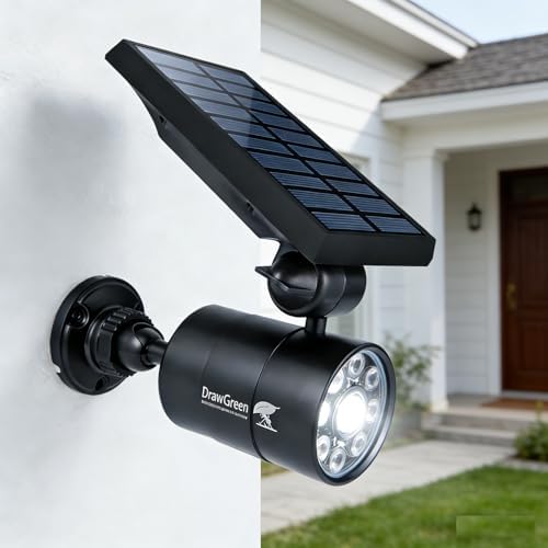Solar Motion Lights for Outside Aluminum case(Not plastic), Outdoor Solar Flood Security Spot lights 1400LM 9W LED(130W Equ.) Garden Step Deck Patio Post Porch, 100-Week FREE Refund/Replacement(Black) by DrawGreen
