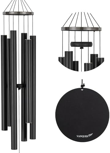 Vanquer Wind Chimes for Outside Deep Tone - 48'' Wind Chimes Outdoor Clearance, Deep Tone, Memorial WindChimes, Outdoor Décor, Wind Spinner, Sympathy Gift, Patio, Home Décor (Black) by Vanquer