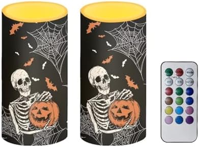 Spider Web Flameless Candles Battery Operated Candles with Timer Remote Control LED Pillar Lights for Trick or Treat Party Decoration LED Real Wax Flameless Lights by Merkmak
