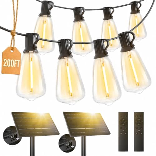 Svater 200 FT Solar String Lights Outdoor Waterproof, Remote Dimmable by Svater