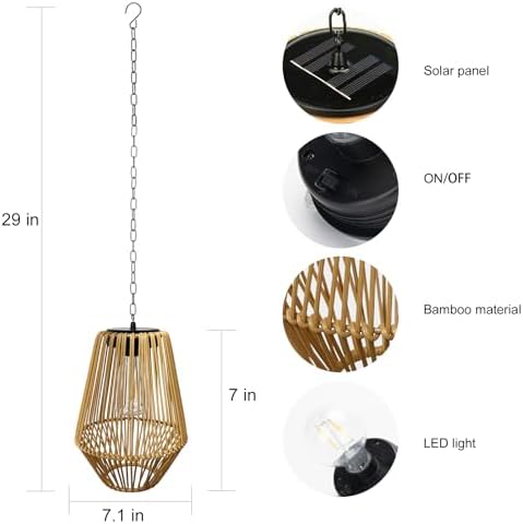 Livinlarge Rattan Solar Lantern Waterproof,Hanging Chandelier Lights Patio Porch Garden Farmhouse Decoration Rustic Handmade Outdoor Wicker Pendant Lamps - Image 3