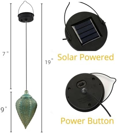 Solar Outdoor Lanterns- Hanging Lights, Set of 2 Moroccan Style Garden Party Decorative Rechargeable Lantern, Hurricane Lamps are Great for Front Porch, Patio and Yard - Image 2