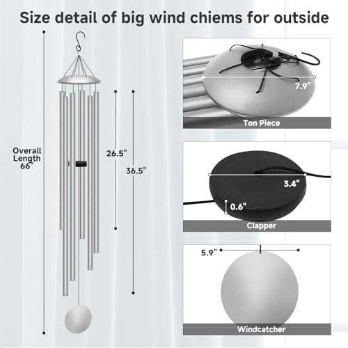 66" Extra Large Wind Chimes for Outside, 6 Thick and Bold Aluminum Tubes - Image 2