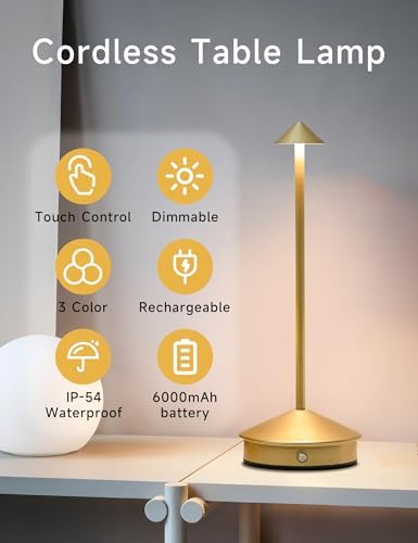 LED Rechargeable Cordless Table Lamps Gold - Image 2