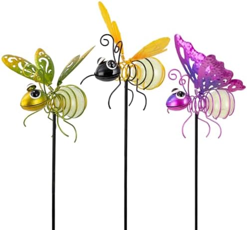 Garden Decor for Outside,3 Pcs Luminous Insect Garden Decorative Stakes,Glow in The Dark Bee Lights Metal Yard Art,Waterproof Outdoor Spring Lawn Patio Pathway Decoration for Mom,Women,Grandma by SATHGA
