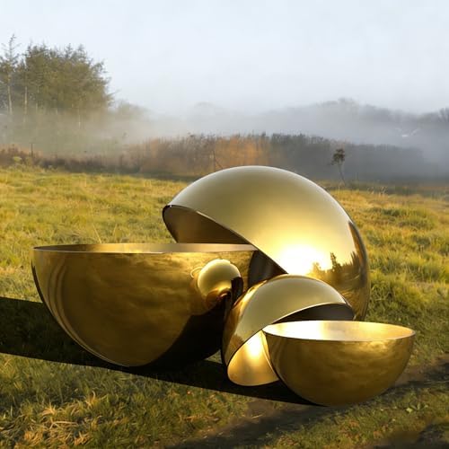 1 Pcs Gold Half Sphere Stainless Steel Garden Mirror Globe - Hollow Hemisphere Ball Gazing Ball Half for Garden Gate Stair Handrails Pool Shopping Mall Wall Decoration(Size:13.77in/35cm) - Image 4