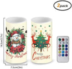 2 Pack Flameless Candles with Remote Candles with Timer Lanterns Battery Operated Flameless Pillar Lights for Dining Table Decoration, Snowman Christmas Deer Stars - Image 2