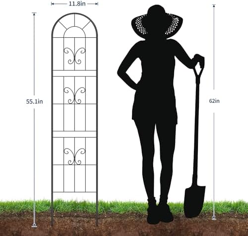 Garvee 55"x11" Garden Trellis Panel 2 Pack, Metal Climbing Plant Support with Black Finish, Decorative Narrow Trellis Fence for Roses, Vines, Flowers, Outdoor Garden & Patio Decor - Image 3