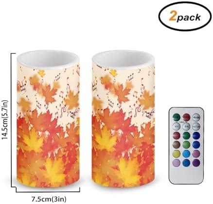 Flameless Candles with Remote Battery Operated Candles with Timer Outdoor Lanterns Thanksgiving Day Flameless Pillar Candles for Patio Porch Decoration, Fall Maple Leaves Music Notes - Image 2