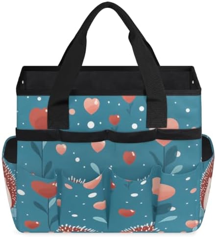 Cute Hedgehog Garden Tool Bag Organizer Heavy Duty Heart Gardening Tote Bag with 10 Pockets for Women Men Gardening Gifts - Image 2