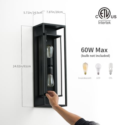 mirrea 24" Modern Outdoor Porch Wall Light, Matte Black, 2 Pack - Image 2