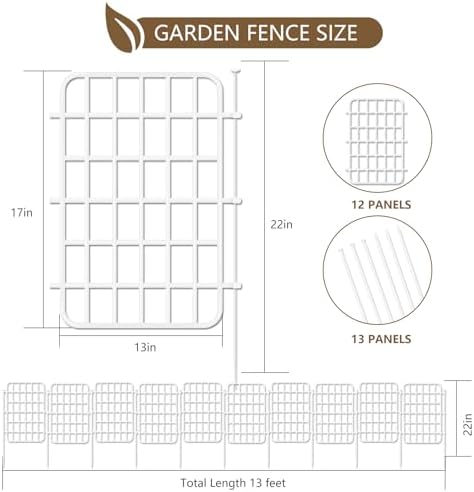 13ft x 17in Garden Fence Animal Barrier, 12 Panels No Dig Fence Border, Rustproof Metal Decorative Garden Fencing with Ground Stake, Flower Bed Edging Border for Dog, Rabbit, Outdoor Patio, White - Image 2