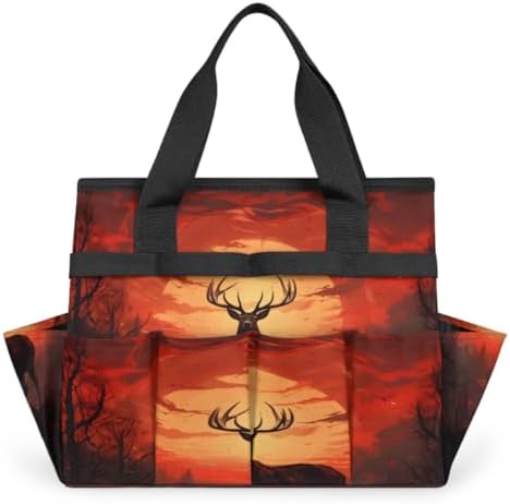 Deer Garden Tool Bag Organizer Heavy Duty Wildlife Deer Gardening Tote Bag with 10 Pockets for Women Men Gardening Gifts by Home