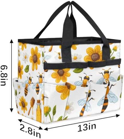 Garden Tool Bag Flying Bees Daisies Honey Garden Tool Storage Bag with Pockets Handle Portable Garden Tote Bags for Indoor Outdoor Gardening - Image 2