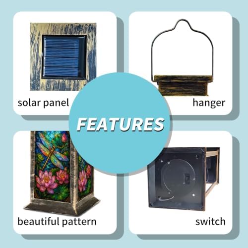 Solar Lantern Vibrant Stained Glass Outdoor Waterproof Garden Hanging Lantern Solar Powered Lighting Outside Solar Light for Patio Yard Camping, Gifts for Women Mom - Image 5