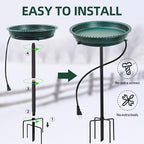 Heated Bird Bath for Outdoors for Winter, 75W Bird Bath Water Heater Bird Bath Deicer,Deep Bowl Thermostatic Control Weather Resistance Available with Stable Metal Pole for All Seasons(Green) - Image 6