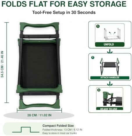 Garden Kneeler and Seat, Heavy Duty Foldable Garden Stool with Anti-Tip Outward Angled Legs, Thick Padded Kneeling Bench for Seniors, Portable Gardening Bench with Tool Bag - Image 4