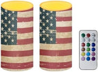 4th of July Flamless Candles Flickering LED Battery Operated Elictric Pillar Candles with Timer and Remote for Independence Day Patriotic Decorations, Retro American Flag by Merkmak