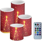 GLENLCWE Christmas Tree Pattern Flameless Light Candles Battery Powered with Timer Remote Color Chaging Pillar Fake Candles Pack of 4 for Wedding Home Outdoor Decor by GLENLCWE