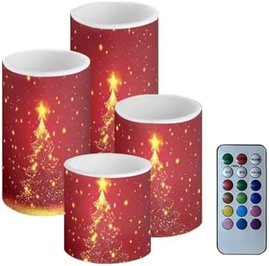 GLENLCWE Christmas Tree Pattern Flameless Light Candles Battery Powered with Timer Remote Color Chaging Pillar Fake Candles Pack of 4 for Wedding Home Outdoor Decor by GLENLCWE