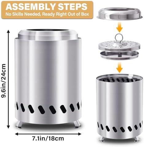 HGD 9.6 x 7.1 in Small Tabletop Fire Pit, Portable Mini Smokeless Table Top Firepit, Low Smoke Camping Stove for Outdoor & Patio, Fueled by Pellets or Wood, with Travel Bag, Stainless Steel, Silver - Image 2