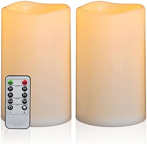 8" x 5" Waterproof Outdoor Flameless Candles Battery Operated LED Flickering Pillar Candles with Remote and Timer for Indoor Outdoor Lanterns, Long Lasting, Ivory White Large, Set of 2 by Yongmao