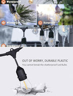150 FT Outdoor String Lights for Outside Black with 48pcs Replaceable S14 Edison Lights 2200K, Weatherproof for Patio Pergola Gazebo Backyard, 1-Pack, Hooks and Zip Ties Included, Connectable - Image 3